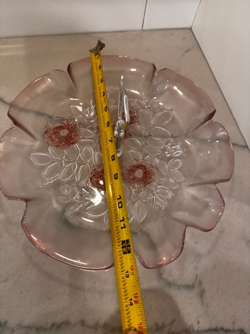Pink Glass Floral Serving Tray Set - Picture 9 of 15